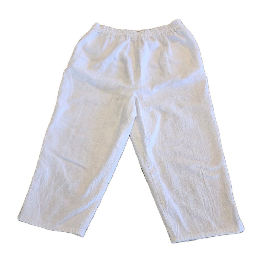 Alfredo’s Wife VTG White Cotton Linen Capri Pants Sz Small Wide Leg Cropped 80s